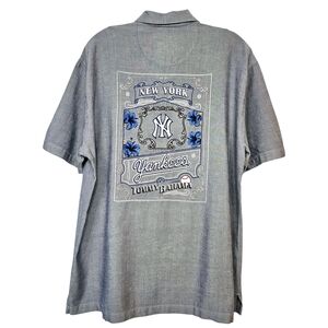 RARE Tommy Bahama MLB NY Yankees Silk Button‑Down Shirt Embroidery Men’s Large